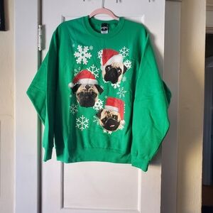 Fifth Sun Green Pug Christmas Sweater